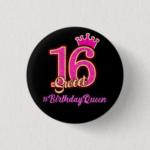 Sweet Sixteen Princess Crown, 16th Birthday Queen Ronde Button 3,2 Cm