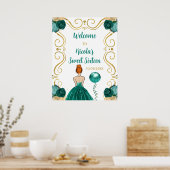 Sweet Sixteen Red Hair Princess Blauwgroen Blauw W Poster (Keuken)