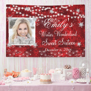Sweet Sixteen Red White Winter Wonderland Lichten Spandoek