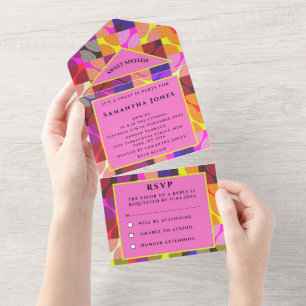 Sweet Sixteen Retro  1980 meisje  Alle All In One Uitnodiging