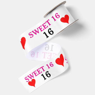 Sweet Sixteen Rode Harten Roze Zwart 3" Lint