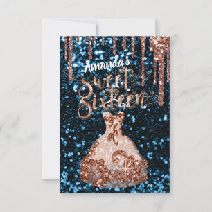 Sweet Sixteen Roos Floral Dress Glitter Drips Navy Kaart