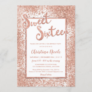 Sweet Sixteen Roos Gold Glitter Chic 16th Birthday Kaart