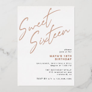 Sweet Sixteen Roos Gold & White Glam 16e Verjaarda Folie Uitnodiging