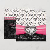 Sweet sixteen rose-chaud Diamond Heart Invitations (Devant / Derrière)