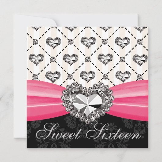 Sweet sixteen rose-chaud Diamond Heart Invitations (Devant)