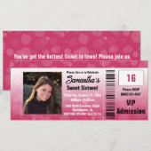 Sweet sixteen rose chaud Invitation de billet (Devant / Derrière)