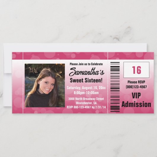 Sweet sixteen rose chaud Invitation de billet (Devant)