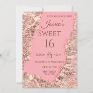 Sweet sixteen rose Foil Invitation de fête d'anniv