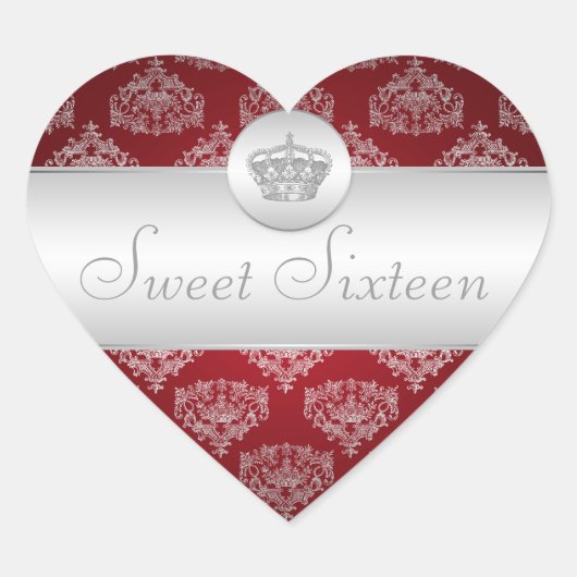Sweet Sixteen Royal Crown Rood Hart Sticker (Voorkant)