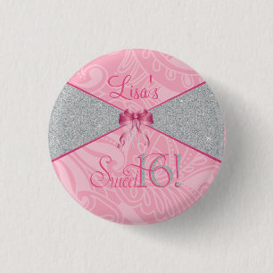 Sweet Sixteen, roze glitter, 1 inch Button rondom