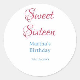 Sweet Sixteen roze naam datum kalligrafie boho bla Ronde Sticker