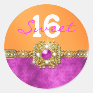 "Sweet Sixteen" Roze sinaasappel 16 jaar Ronde Sticker