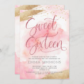 Sweet Sixteen roze Waterverf Glitter Birthday Kaart (Voorkant / Achterkant)