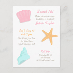 Sweet Sixteen Seashells Beach Birthday Party Kaart