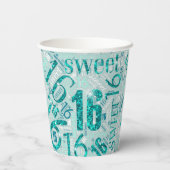 Sweet Sixteen Sparkle Word Cloud Blauwgroen ID265 Papieren Bekers (Achterkant)