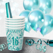 Sweet Sixteen Sparkle Word Cloud Blauwgroen ID265 Papieren Bekers