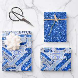 Sweet Sixteen Sparkle Word Cloud Blue ID265 Inpakpapier Vel