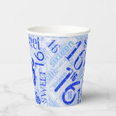 Sweet Sixteen Sparkle Word Cloud Blue ID265 Papieren Bekers (Rechts)