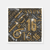 Sweet Sixteen Sparkle Word Cloud Gold Blk ID265 Servetten (Voorkant)