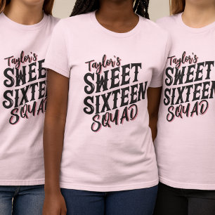 Sweet Sixteen Squad Modern Zwart en Roze Tekst  T-shirt