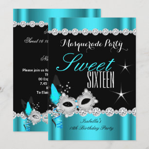 Sweet Sixteen Sweet 16 Masquerade Blauwgroen Maske Kaart