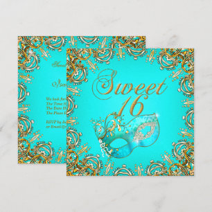 Sweet Sixteen Sweet 16 Masquerade Gold Blauwgroen Kaart