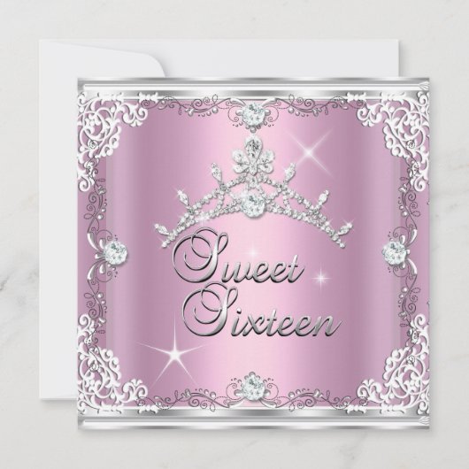 Sweet Sixteen Sweet 16 Pink Silver Diamond Tiara Kaart (Voorkant)