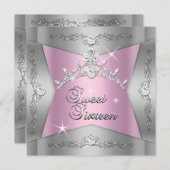 Sweet Sixteen Sweet 16 Pink Silver Tiara Kaart (Voorkant / Achterkant)