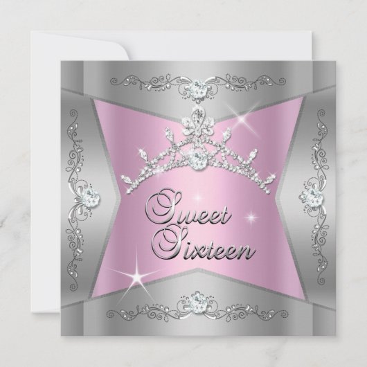 Sweet Sixteen Sweet 16 Pink Silver Tiara Kaart (Voorkant)