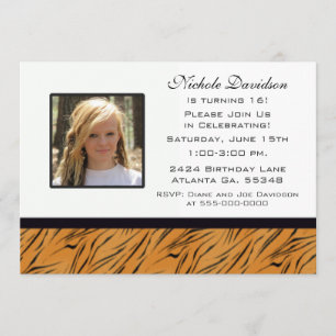 Sweet Sixteen Tiger Party Invitation Kaart