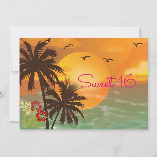 Sweet sixteen, Tropical, Hawaiian Luau Invitation (Devant)
