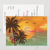 Sweet sixteen, Tropical, Hawaiian Luau Invitation (Devant / Derrière)