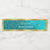 Sweet Sixteen Turquoise en Gold Satin Diamonds Waterfles Etiket (Enkel label)