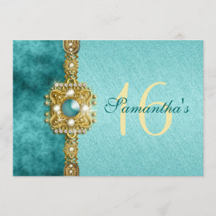 "sweet sixteen" turquoise gouden 16 verjaardag kaart