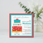 Sweet sixteen Turquoise & Red Cake Invitation d'an (Debout devant)