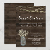 Sweet Sixteen-uitnodiging | Rustic Babys Breath Kaart (Voorkant / Achterkant)