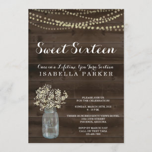 Sweet Sixteen-uitnodiging Rustic Babys Breath Kaart