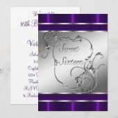 Sweet sixteen violet Invitations de fête d'anniver (Devant / Derrière)