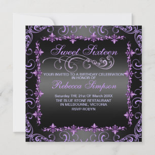 Sweet sixteen violet/noir tourbillon Invitation d'