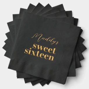 Sweet Sixteen Zwart en Goud Folie Servetten
