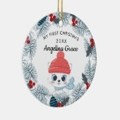 Sweet Skating Cat Baby's eerste Kerstmis Keramisch Ornament (Rechts)