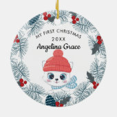 Sweet Skating Cat Baby's eerste Kerstmis Keramisch Ornament (Achterkant)