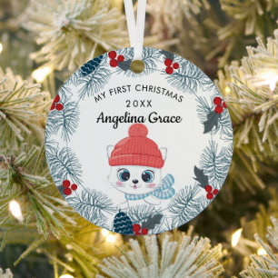 Sweet Skating Cat Baby's eerste Kerstmis Metalen Ornament