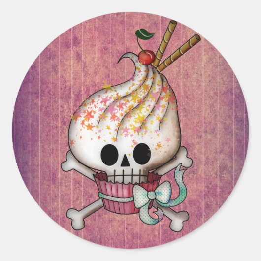 Sweet Skull Cupcake Ronde Sticker (Voorkant)