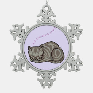 Sweet Slaapgrijze tablet Kat op lavendel Tin Sneeuwvlok Ornament