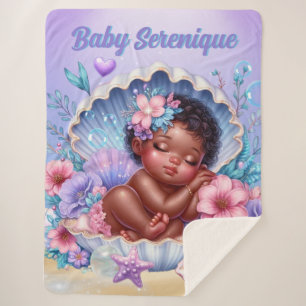 Sweet Sleeping Baby Girl Seashell Pastel Sherpa Deken