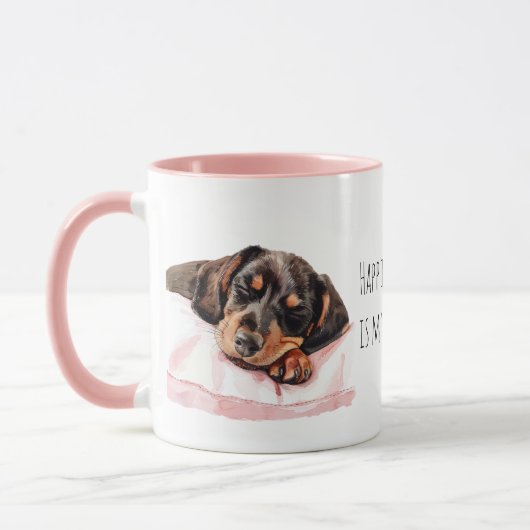 Sweet Sleeping Black Cream Puppy Dog Mok (Links)