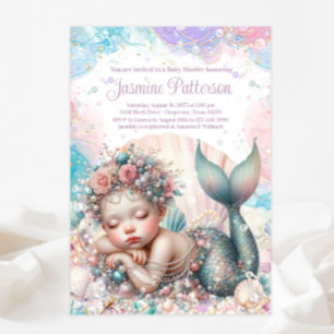 Sweet Sleeping Mermaid Baby shower Kaart