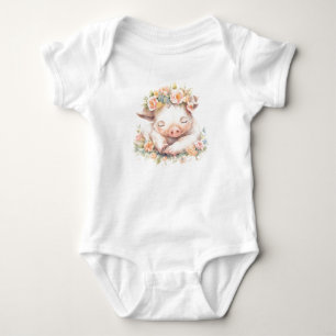 Sweet Sleepy Baby Piglet met bloemen Romper